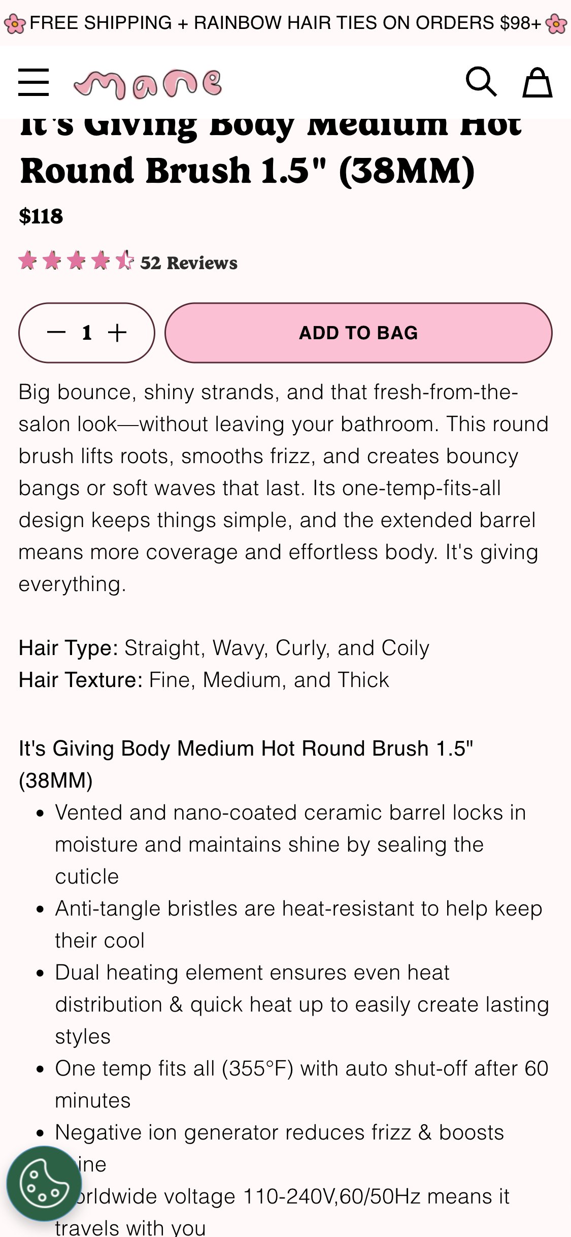 Mane — Hot Round Brush PDP (no benefit badges)